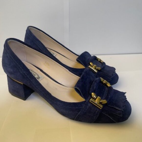 Tod's Blue Suede Kitten Heel with fringe, size 6 1/2 - Picture 2 of 10